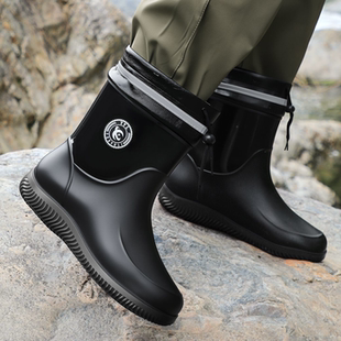雨靴雨鞋 中筒男固定绒防滑口鞋 男35 防水束口时尚 短筒 49大码 水鞋