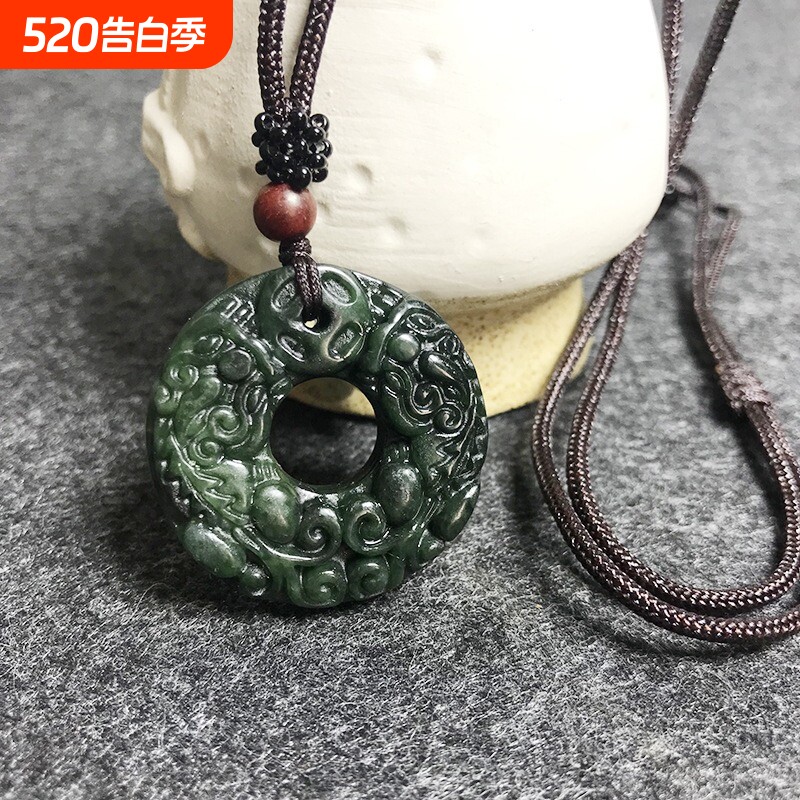 貔貅吊坠男士青玉转运项坠抱球貔貅平安扣转运护身节日礼物送男友