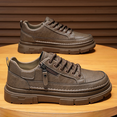 马丁靴男款秋季隐形增高英伦休闲黑色皮鞋高帮男士厚底工装靴耐磨