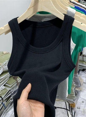 背心女外穿上衣吊带螺纹夏季瑜伽内搭工字宽肩带黑色白色灰色薄款