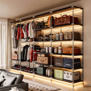 货架衣柜置物架家用衣帽间展示架靠墙多层木质陈列架仓库承重