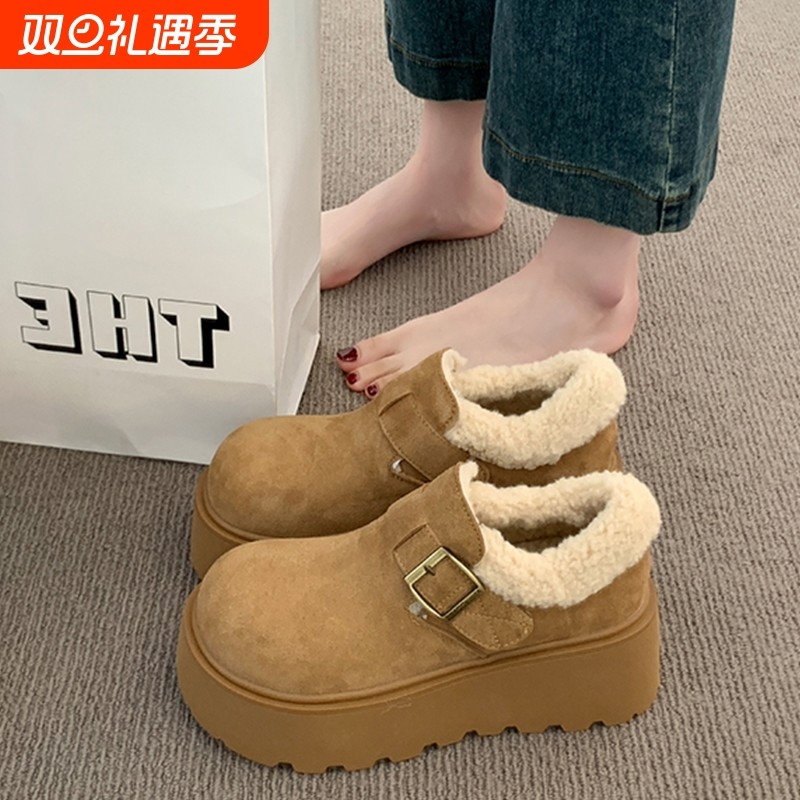 增高勃肯鞋女雪地靴2025新款秋冬加绒鞋子保暖棉鞋毛绒棕色百搭