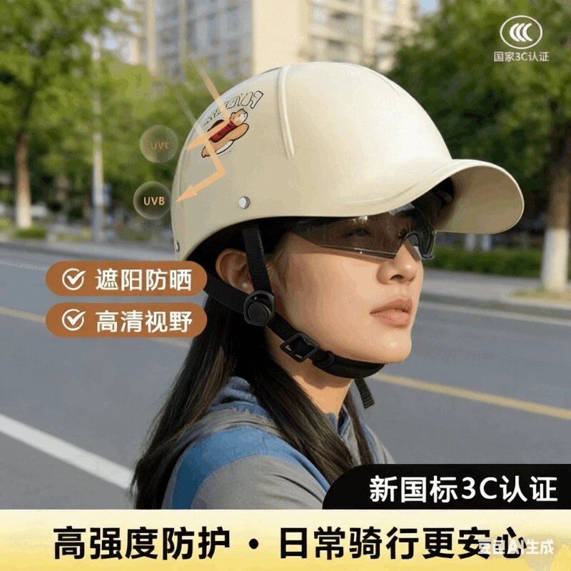 头盔3C认证电动摩托车男女士鸭舌帽半盔四季通用夏季防晒轻便安全