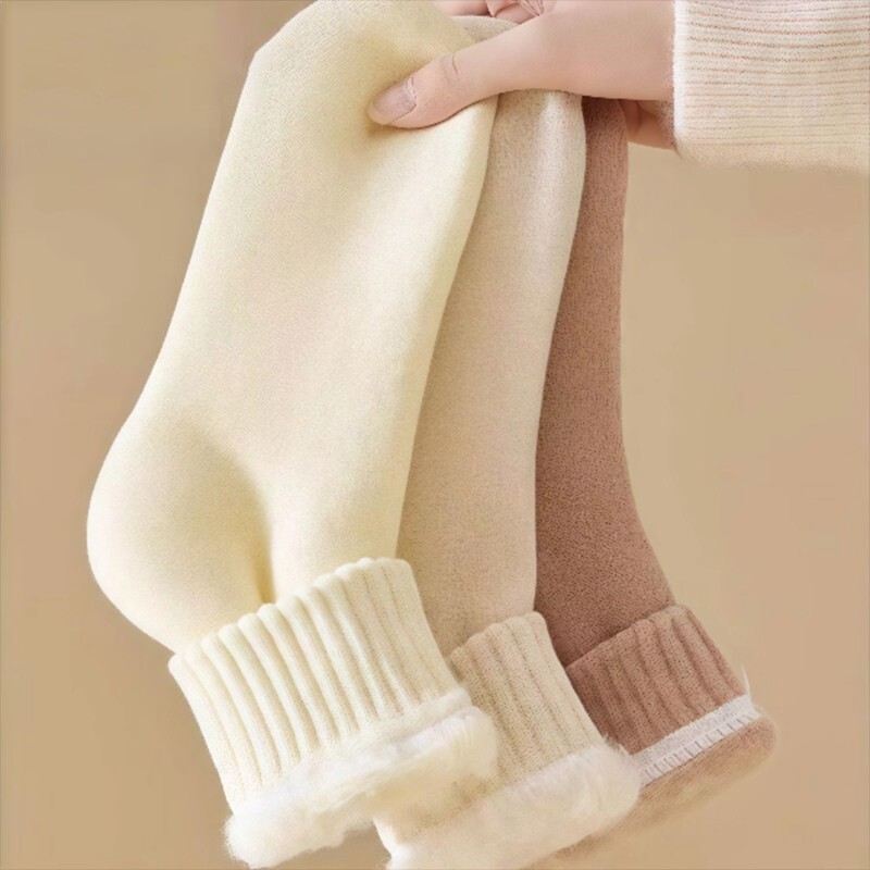 巨热厚羊毛袜子女款秋冬加厚保暖中筒袜加绒毛绒睡眠月子地板长袜