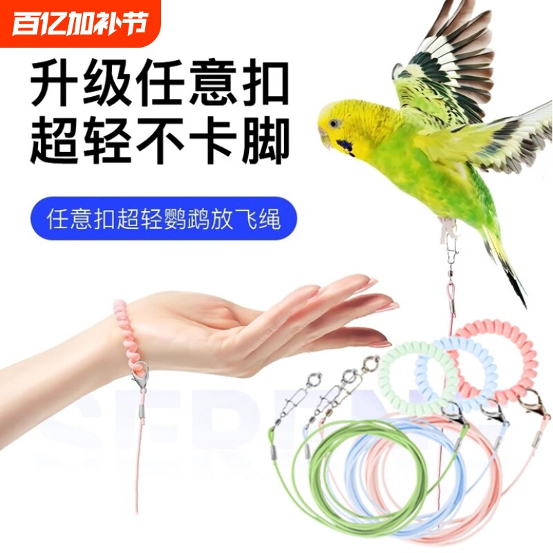 专用鹦鹉牵引绳放飞绳弹力不伤脚外出训练绳虎皮玄凤牡丹脚环脚链