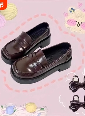 2025熊熊日报社jk制服鞋学生中跟厚底单鞋方头增高鞋日系黑色棕色