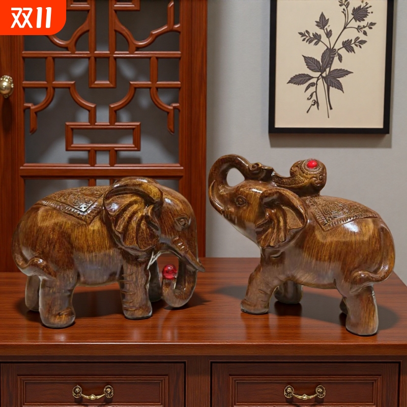 中式纳福象摆件玄关客厅装饰品