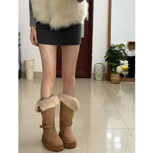小个子厚底内增高8cm毛毛雪地靴2025冬季 女 加厚长筒东北雪地棉鞋
