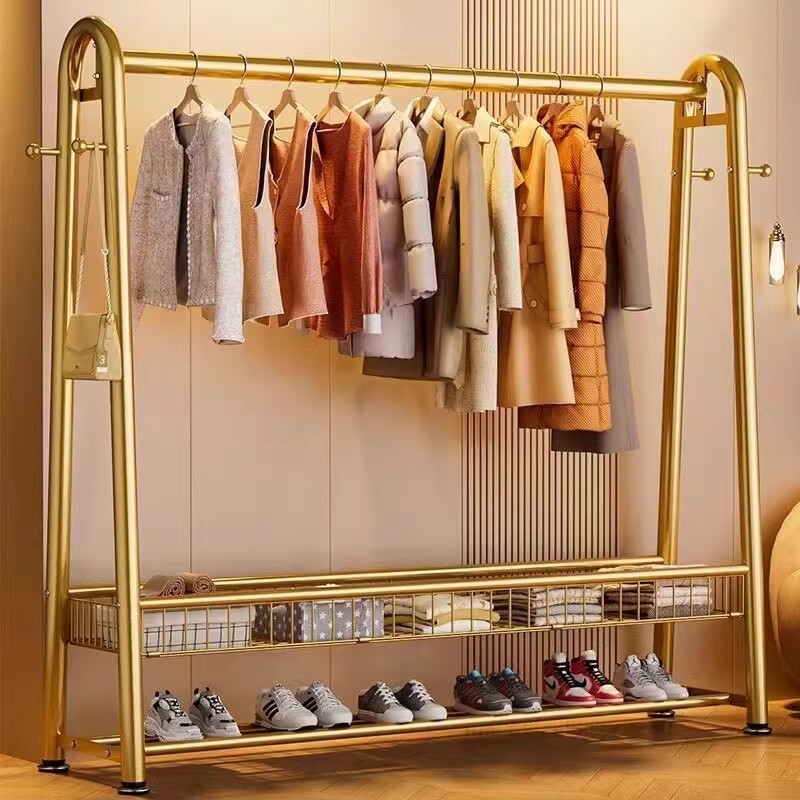 挂衣架落地室内家用晾衣架卧室衣帽架置物架阳台挂杆双层服装店