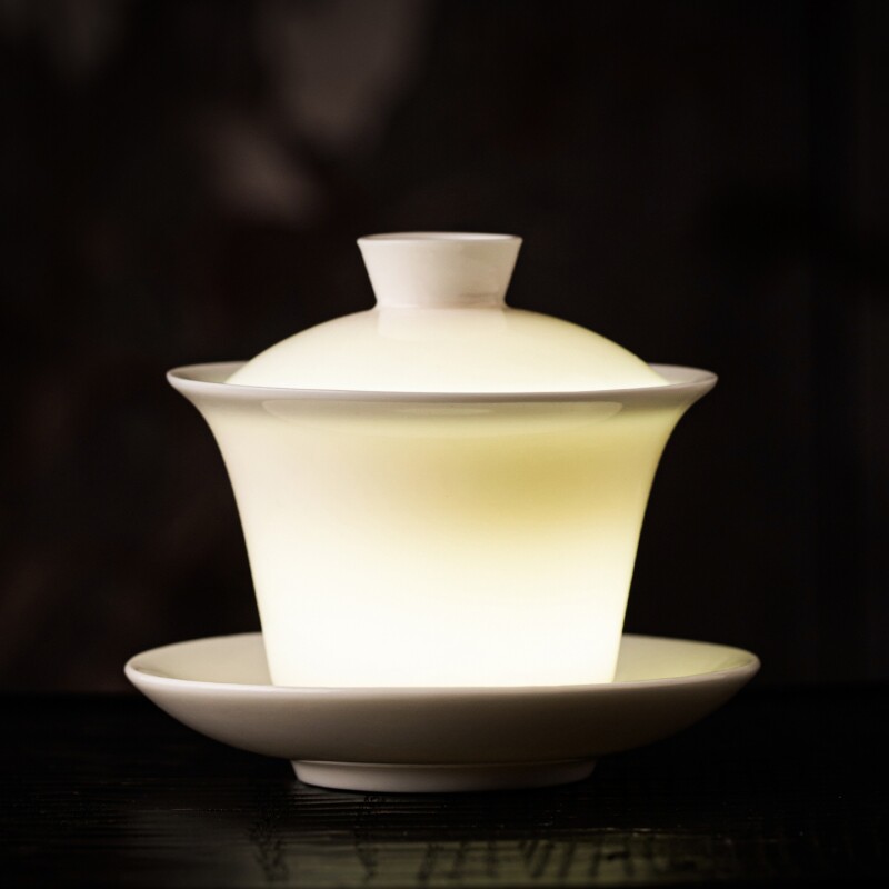 唐丰德化羊脂玉白瓷三才盖碗茶杯家用功夫泡茶碗轻奢高档礼盒装