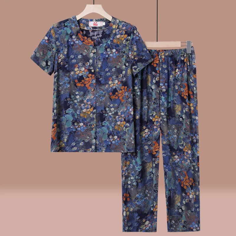 中老年人夏装女奶奶棉绸套装60岁70大码短袖妈妈衬衫老人衣服薄款