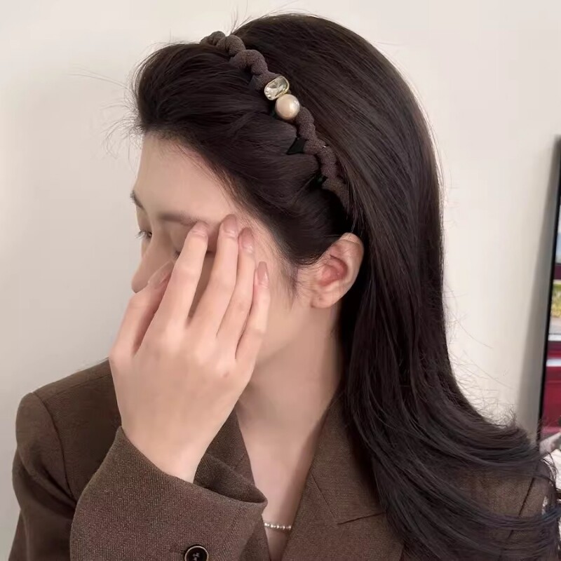 珍珠水钻高颅顶波浪发箍带齿防滑洗脸发卡头饰女2026新款齿梳头箍