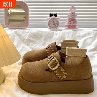 一脚蹬复古圆头乐福单鞋 松糕厚底增高全包勃肯鞋 新款 2025秋季 女款