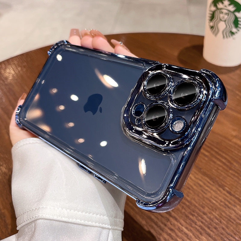 不发黄电镀适用iphone15手机壳苹果15promax新款自带镜头膜13透明硅胶14pro气囊防摔11高级感12简约男士ip14