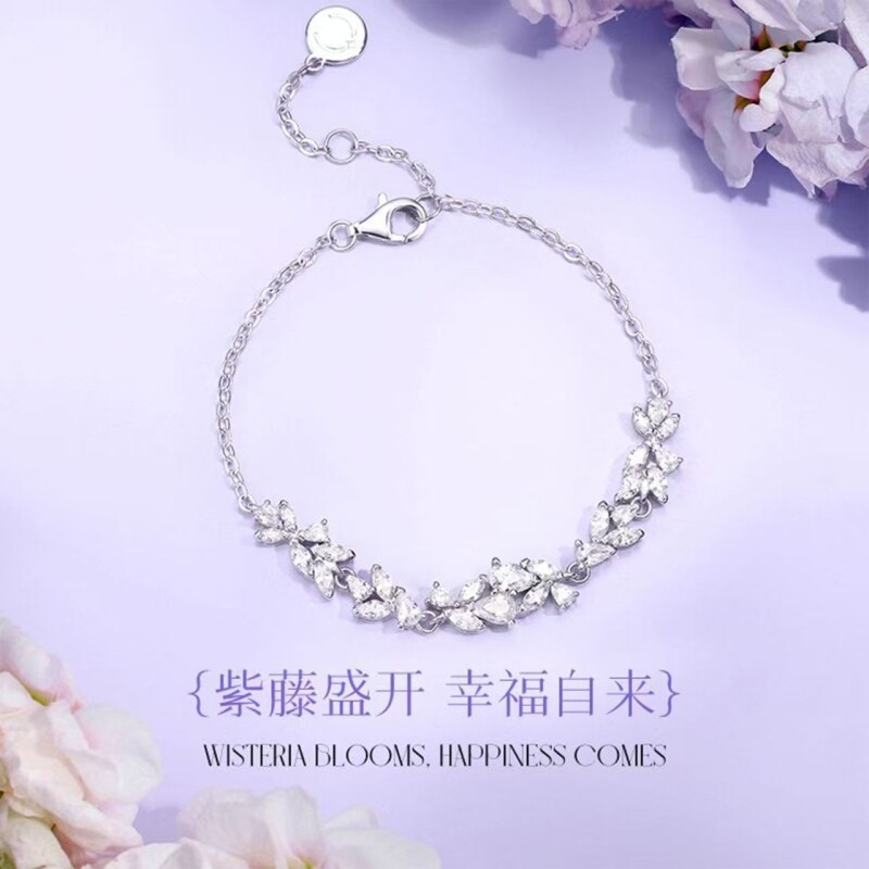 紫藤花手链女款森系小众生日手饰送女友礼物精致水钻刻字礼盒装图片
