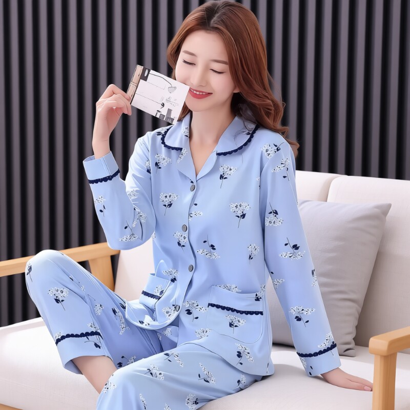 2026年休闲新款睡衣女士春秋季带胸垫家居服大码纯棉套装可爱粉色