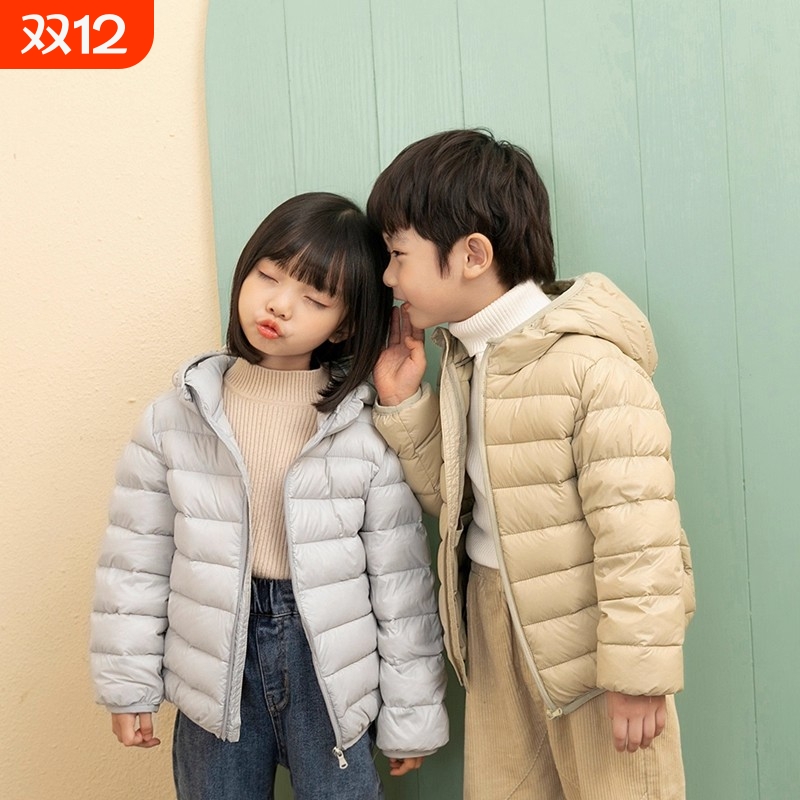 鸭鸭儿童轻薄羽绒服2025秋冬男女童加绒保暖宝宝外套白色红色薄款