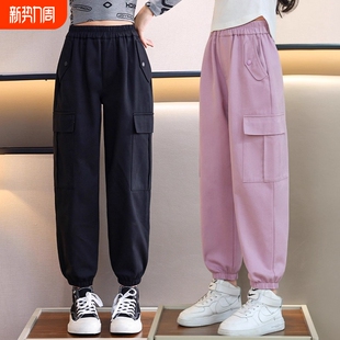裤子女童工装裤春夏款2026新款儿童女大童春秋女孩休闲运动裤黑色
