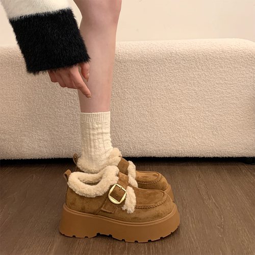 厚底增高加绒保暖雪地靴女鞋2025冬季毛毛鞋勃肯鞋乐福鞋棉鞋防水