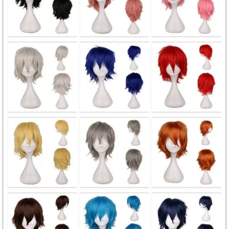 多色入反翘万用cosplay假发】30cm短发收脸msn假毛黑白黄蓝粉
