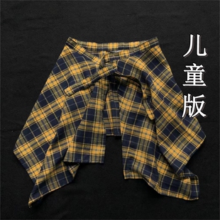 儿童屁帘夏季 叠穿半身裙 舞蹈爵士舞男孩格子帘裙女系腰绑带假衬衫