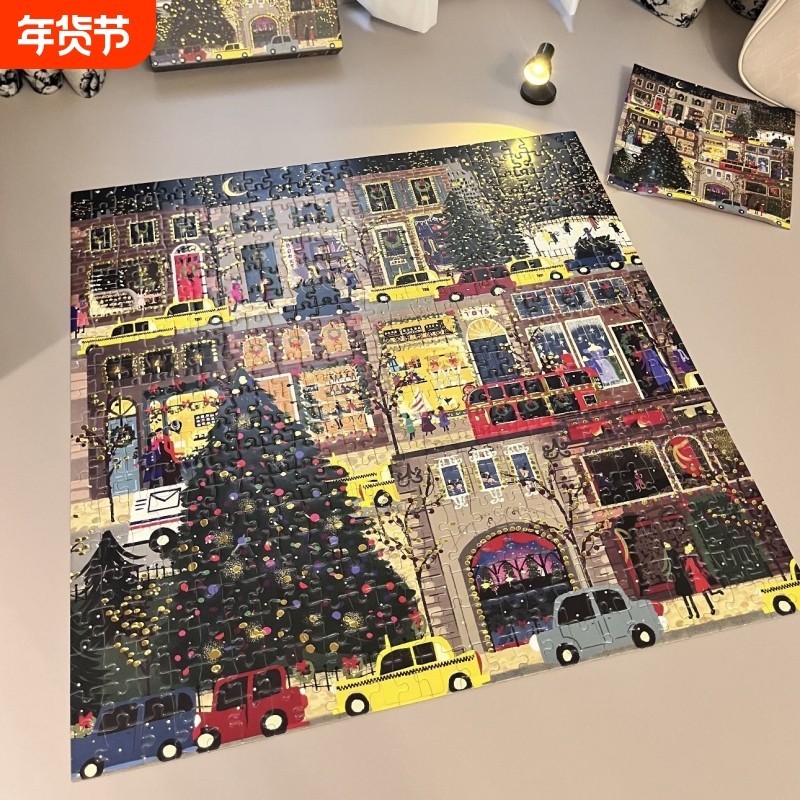 雪夜500片拼图春夏秋冬圣诞冬灯之夜成人礼物艺术拼装邻里相框