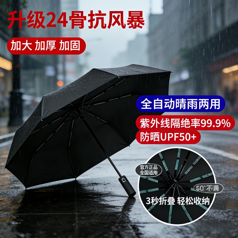 全自动开收大伞礼品伞抗风24骨加大礼品超大伞加固一键手柄两用