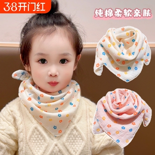 秋冬保暖儿童脖套男小孩女宝宝围脖a类纯棉围巾薄款棉纱棉麻白色
