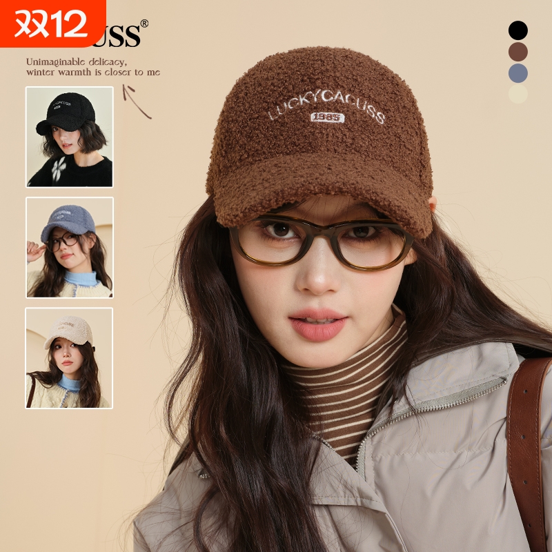 CACUSS帽子女秋冬泰迪绒棒球帽大头围2024新硬顶美拉德鸭舌帽休闲