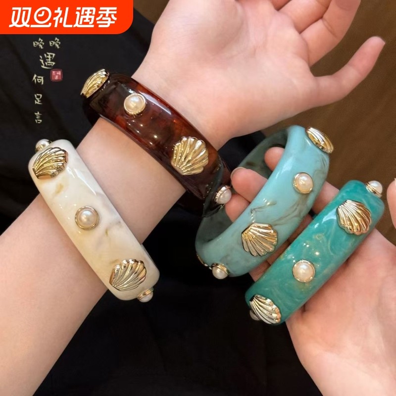 中古vintage海边度假风贝壳手镯女小众设计感手环学生党手饰琥