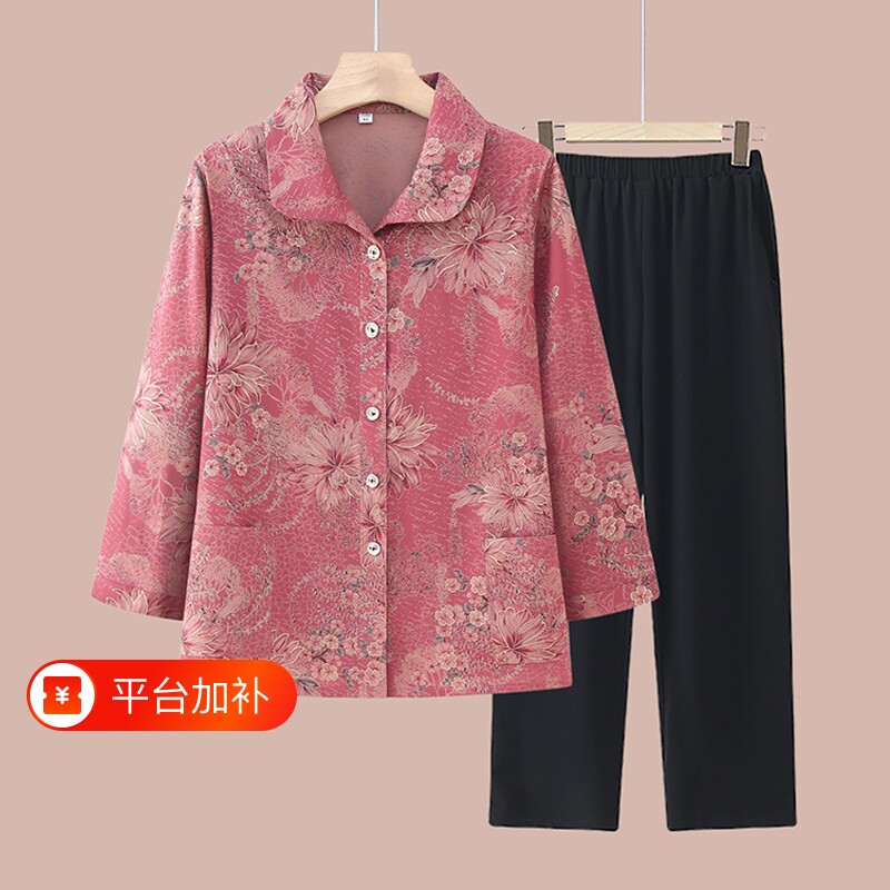 中老年人春秋女奶奶装衬衫新款上衣妈妈秋款套装60岁70老太太衣服
