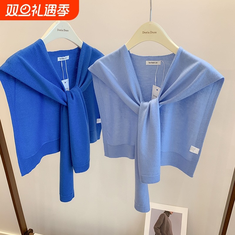 真丝羊毛混纺韩版坎肩春秋短款针织小披肩女百搭围巾外搭毛线搭肩