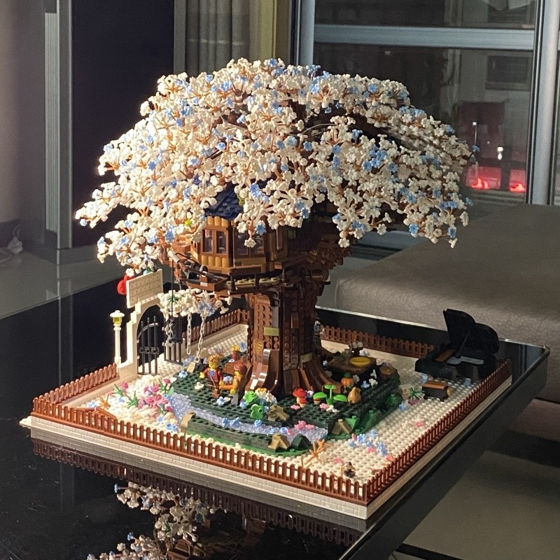 樱花树屋积木永生玫瑰花束盆栽手工diy建筑模型拼装玩具女生礼物