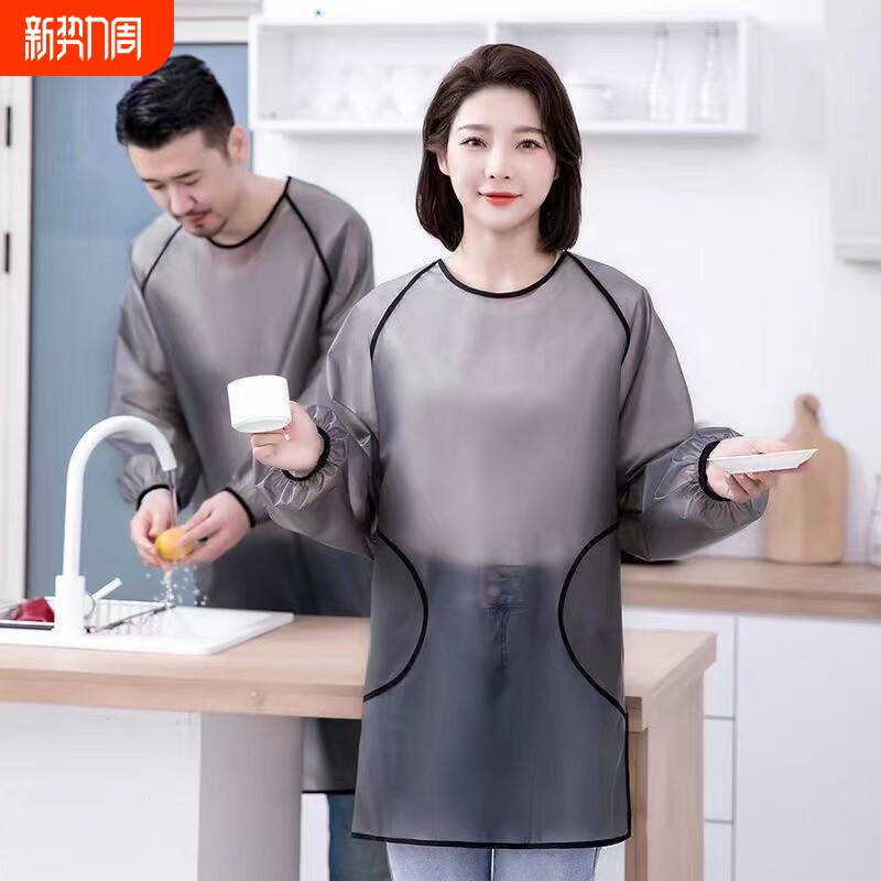 围裙厨房家用2024新款TPU防水防油长袖免洗工作服女餐饮专用罩