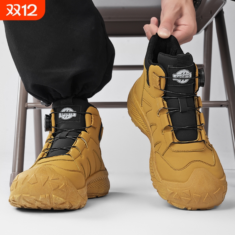 冬季男鞋高颜值旋转扣高帮马丁靴厚底耐磨运动休闲轮胎底工装潮靴