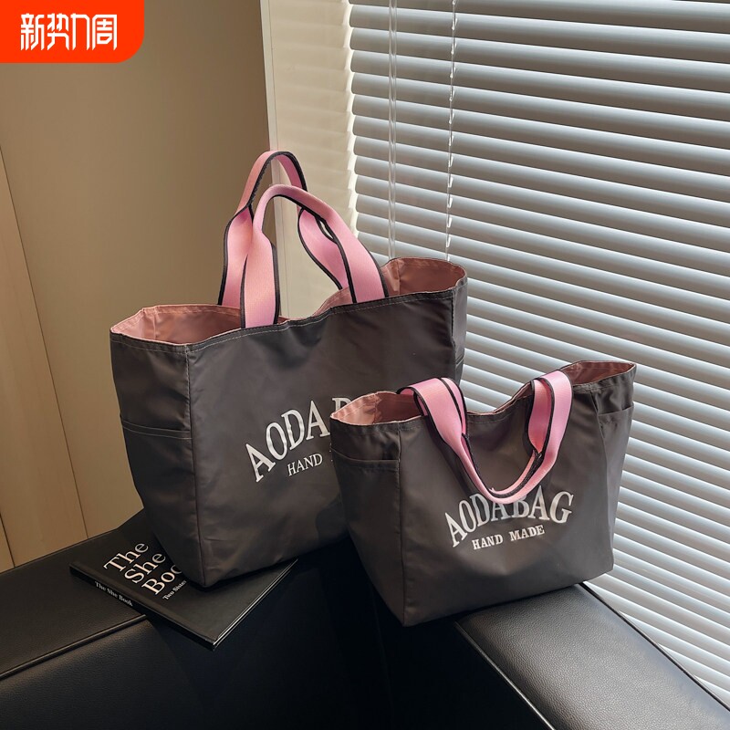 帆布包女多巴胺撞色手提袋带娃小号饭盒包便携便当手提包妈咪包