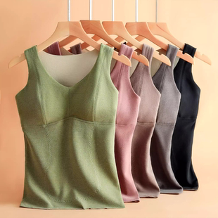 秋冬自发热保暖背心女带胸垫贴片磨毛大码 打底内衣女贴身聚拢收腹