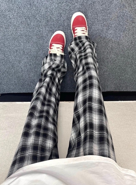 cleanfit黑白格子裤子男款秋冬加绒慵懒格纹休闲裤美式显瘦直筒裤