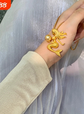 阳光下的小美人鱼项链蓝色海洋吊坠古法整刻气质高级新款小众百搭