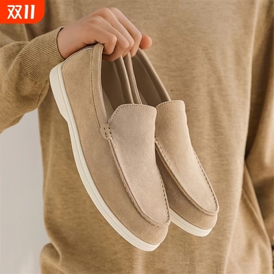 潮牌新款透气乐福鞋男一脚蹬绒面休闲布鞋男款时尚百搭懒人豆豆鞋