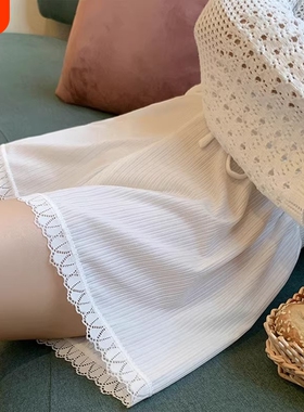 冰丝安全裤女夏季薄款可外穿宽松居家短裤打底保险裤蕾丝白色黑色