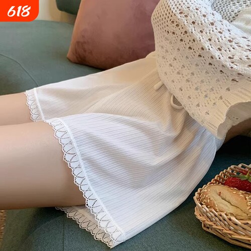 冰丝安全裤女夏季薄款可外穿宽松居家短裤打底保险裤蕾丝白色黑色