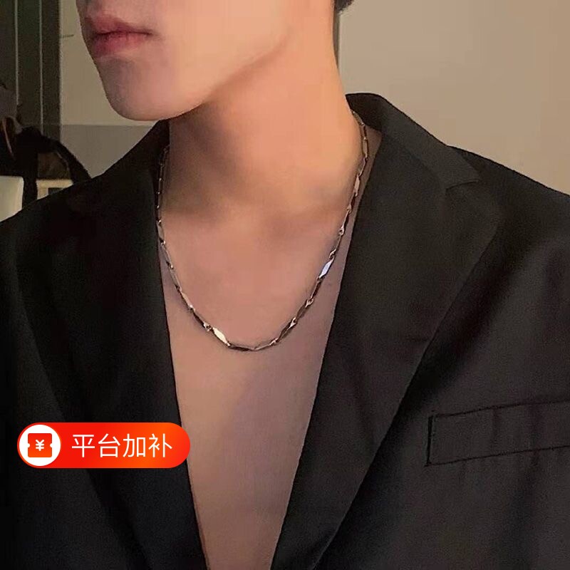 菱形锁骨链项链蛇骨竹节链男款高级感不掉色钛钢时尚百搭潮帅气