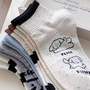 春夏薄款短袜女学院风韩国撞色ins潮卡通可爱女袜纯棉透气短筒袜