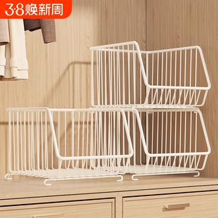 衣柜收纳网篮双层置物架柜子隔板铁艺拉篮网格衣服收纳筐多层柜内