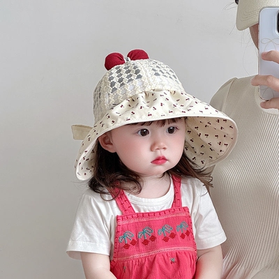 儿童帽子夏季薄款透气网眼大帽檐防晒遮阳帽女宝宝出游太阳渔夫帽