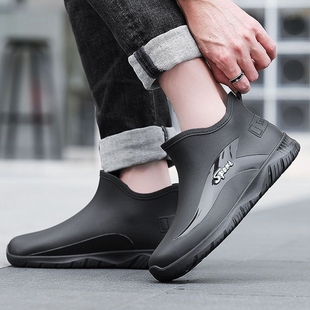时尚劳保加厚雨鞋男款户外防滑短筒耐磨橡胶运动鞋胶鞋平底水鞋