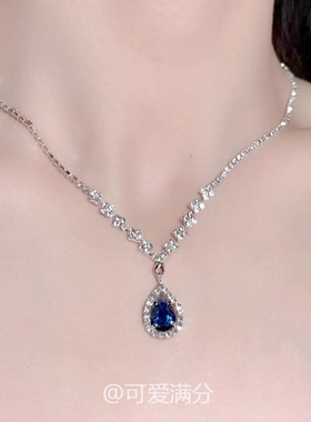「蓝沁星河」法式爆闪墨蓝色水滴锆石项链精致高颜值千金感锁骨链
