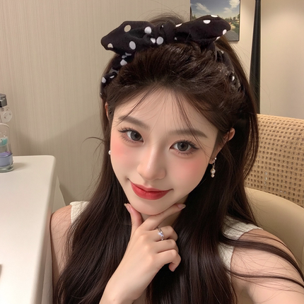 黑白波点发箍女款高级感洋气时尚发带夏季女款压发宽边蝴蝶结头箍