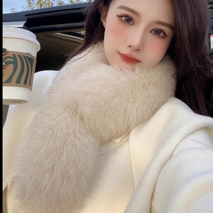 富家千金仿狐狸毛围脖獭兔毛围巾双面加厚交叉防风保暖时尚冬软糯
